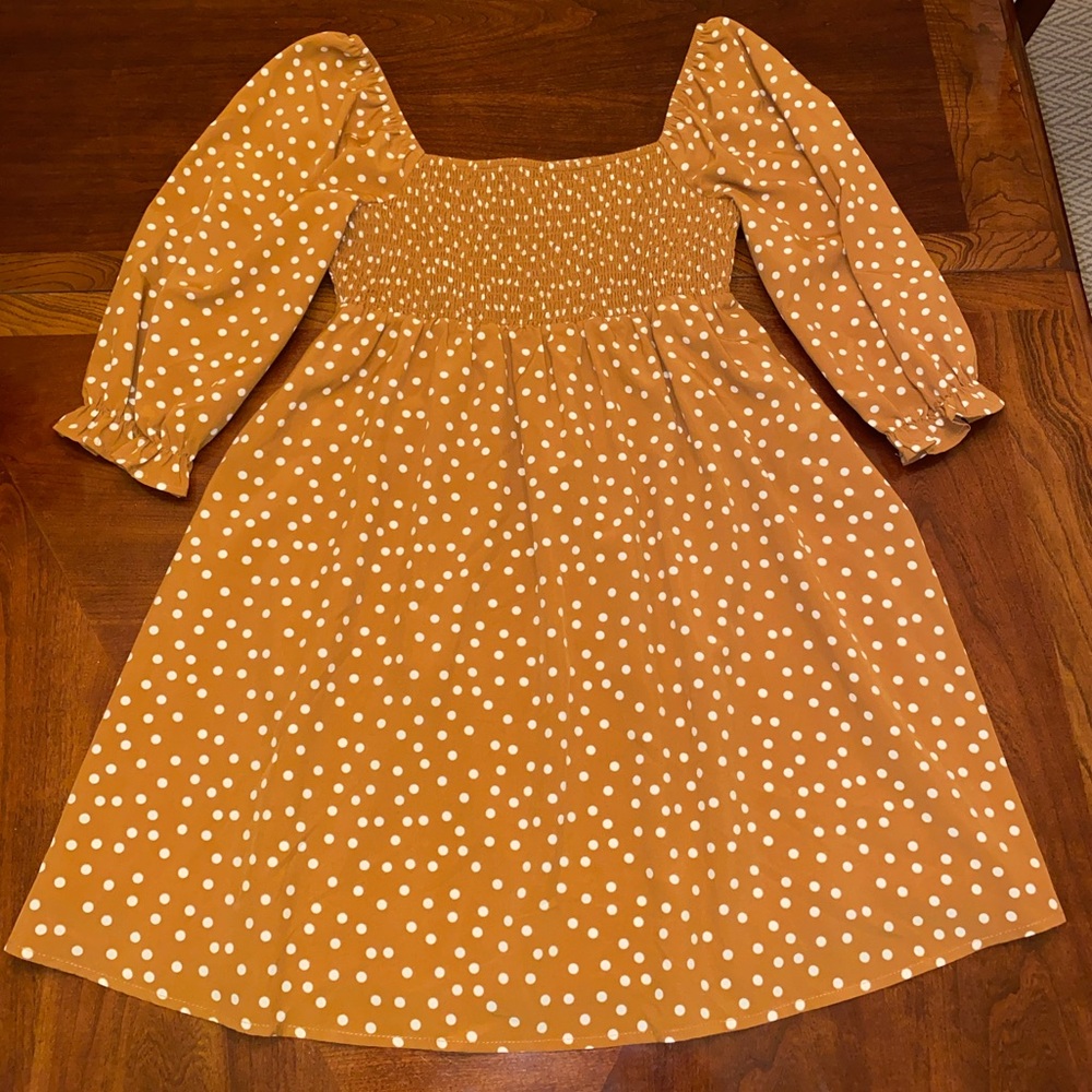 Mustard yellow poka dot dress